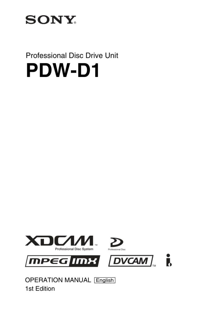 Sony PDW-D1 HDCAM / XDCAM Owner Manual EN (Instant Download)