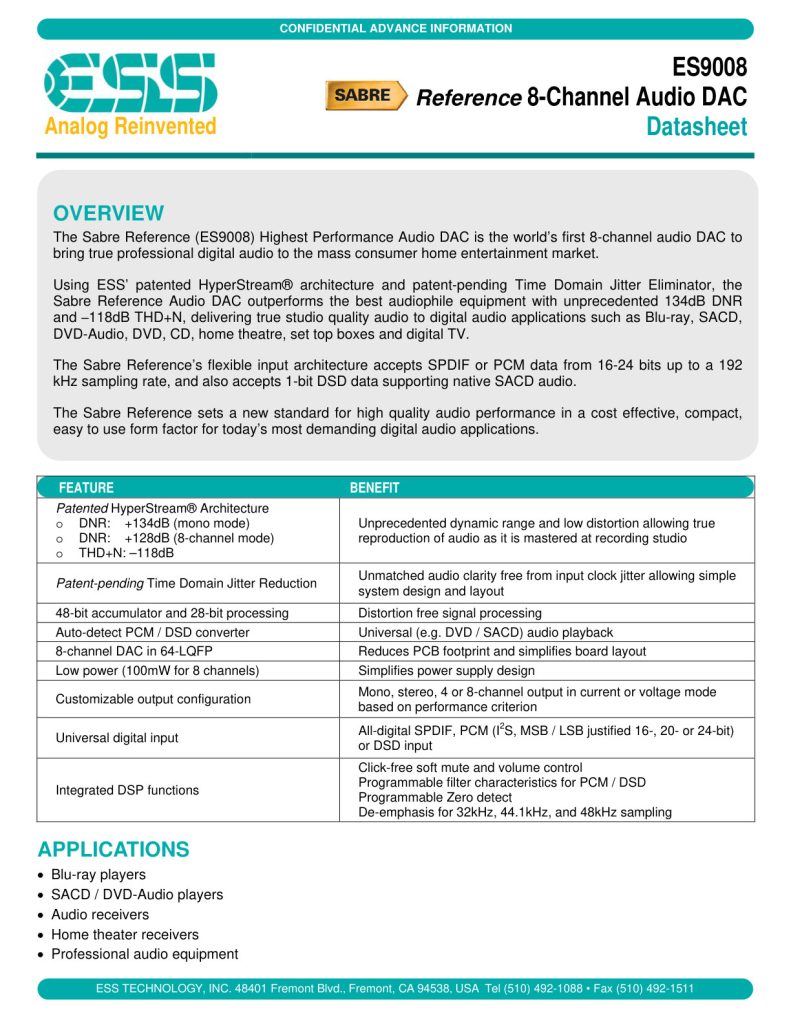 ES9008 Datasheet (Instant Download)