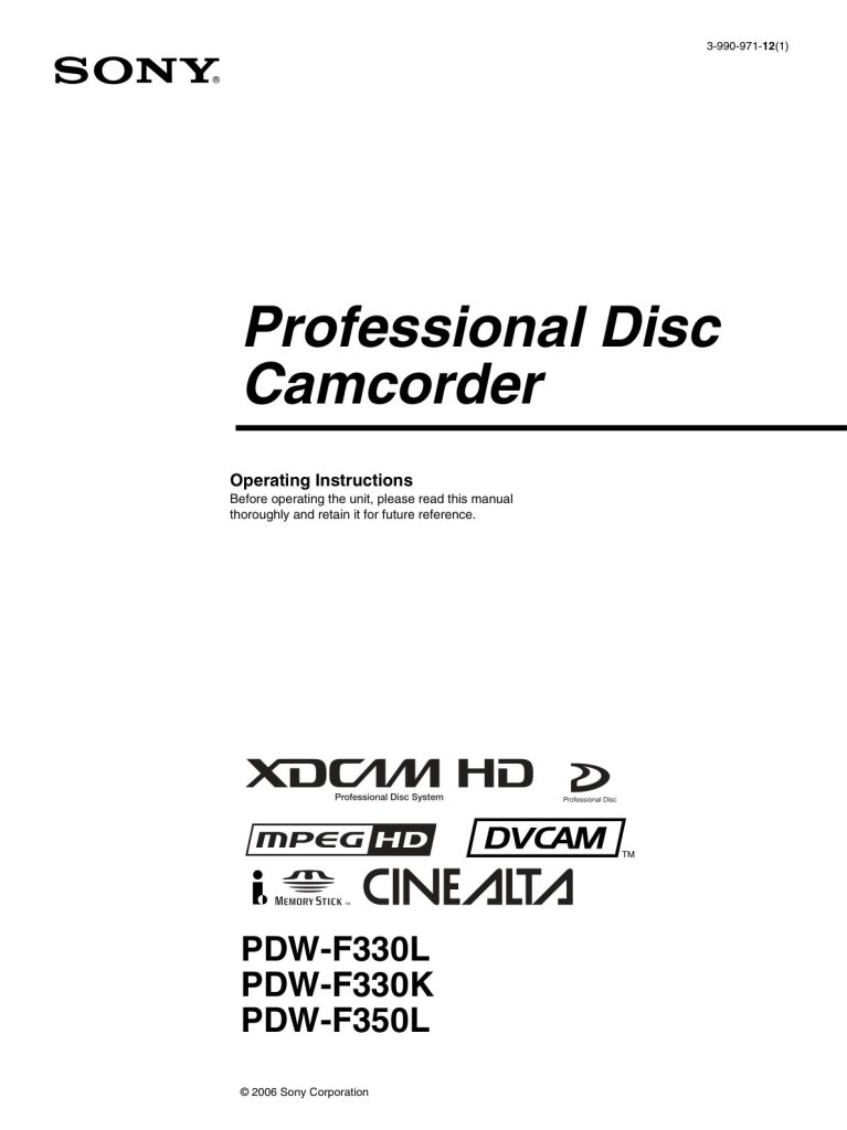 Sony PDW-F350L HDCAM / XDCAM Owner Manual EN (Instant Download)
