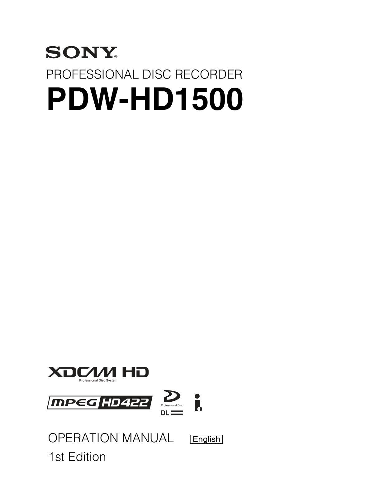 Sony PDW-HD1500 HDCAM / XDCAM Owner Manual EN (Instant Download)