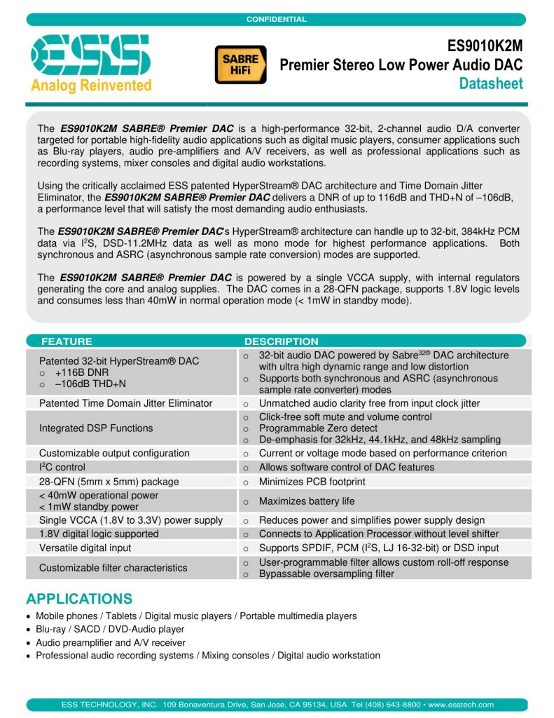 ES9010K2M Datasheet (Instant Download)