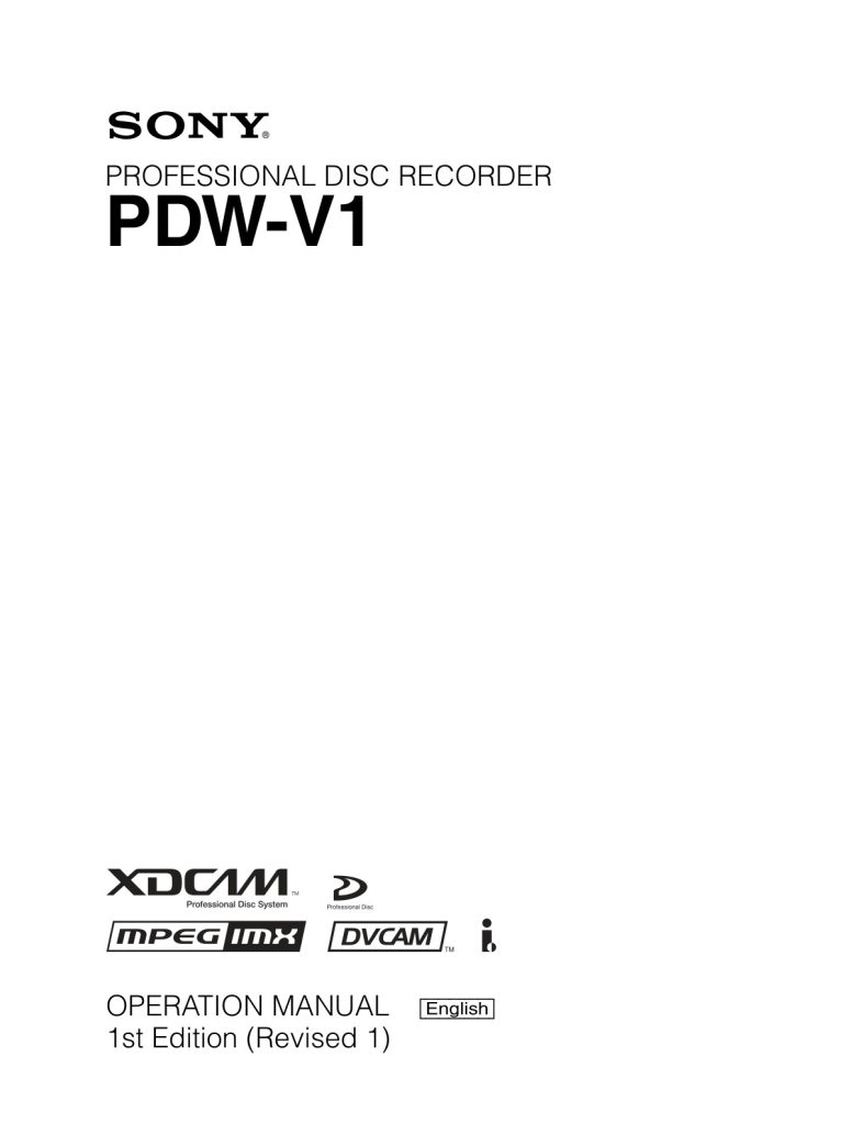 Sony PDW-V1 HDCAM / XDCAM Owner Manual EN (Instant Download)