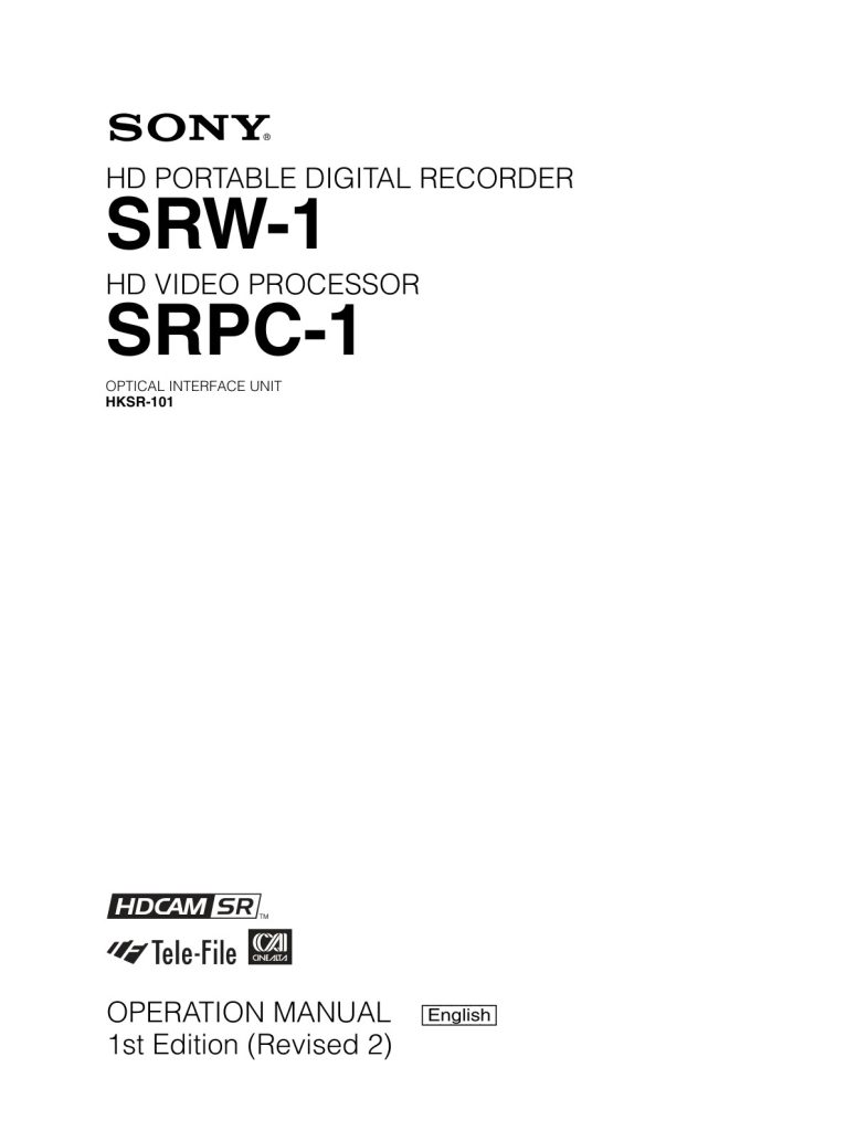 Sony SRW-1 HDCAM / XDCAM Owner Manual EN (Instant Download)
