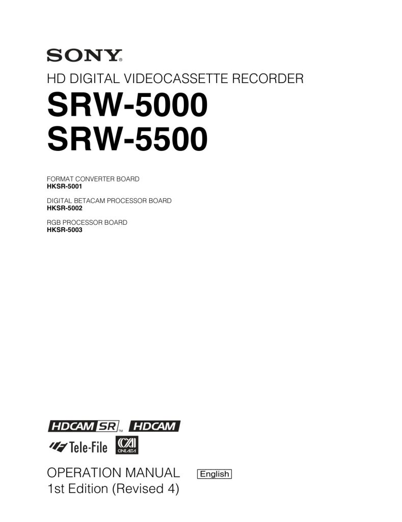 Sony SRW-5000 HDCAM / XDCAM Owner Manual EN (Instant Download)