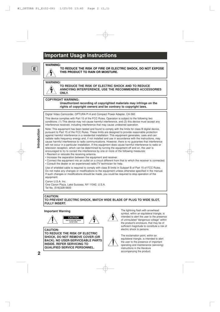 Canon OPTURAPI MiniDV Owner Manual EN (Instant Download)