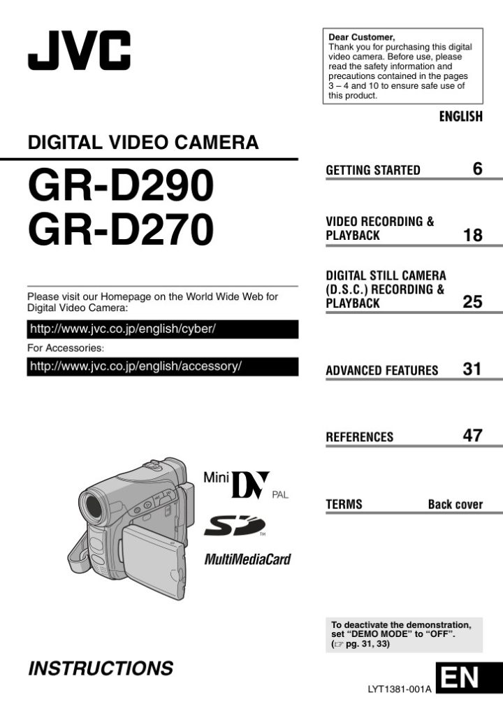 JVC GR-D290 MiniDV Owner Manual EN (Instant Download)