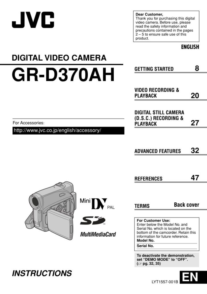 JVC GR-D370 MiniDV Owner Manual EN (Instant Download)