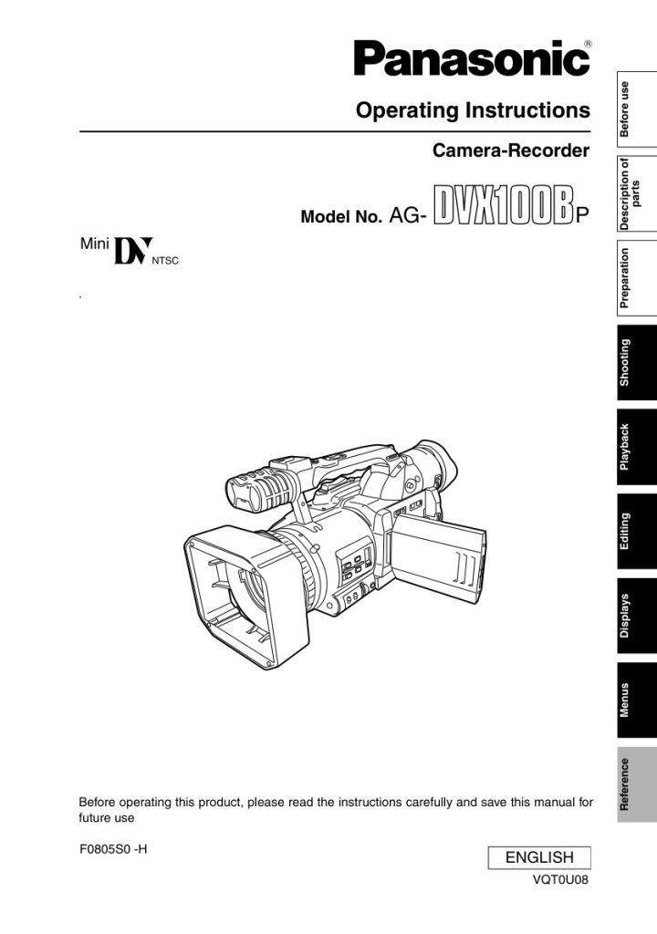 Panasonic AG-DVX100 MiniDV Owner Manual EN (Instant Download)
