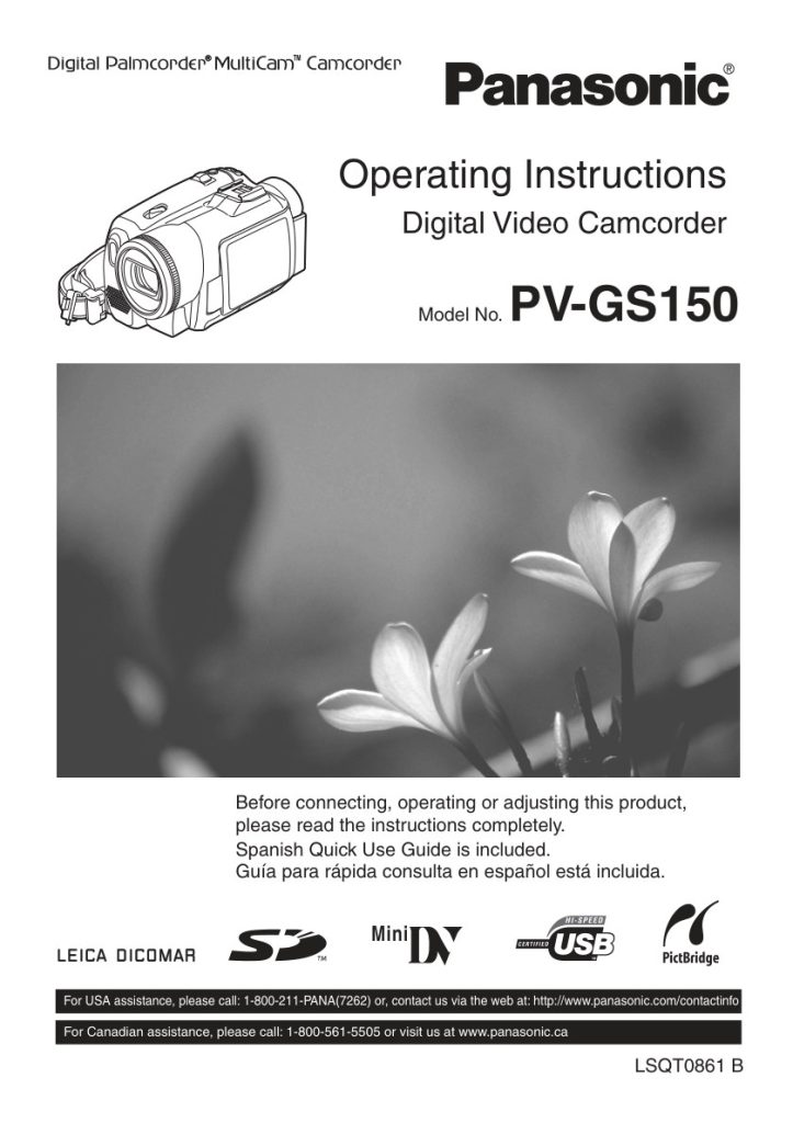Panasonic PV-GS150 MiniDV Owner Manual EN (Instant Download)
