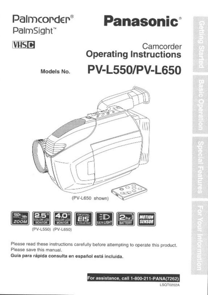 Panasonic PV-L650 Video8 / Hi8 Owner Manual EN (Instant Download)