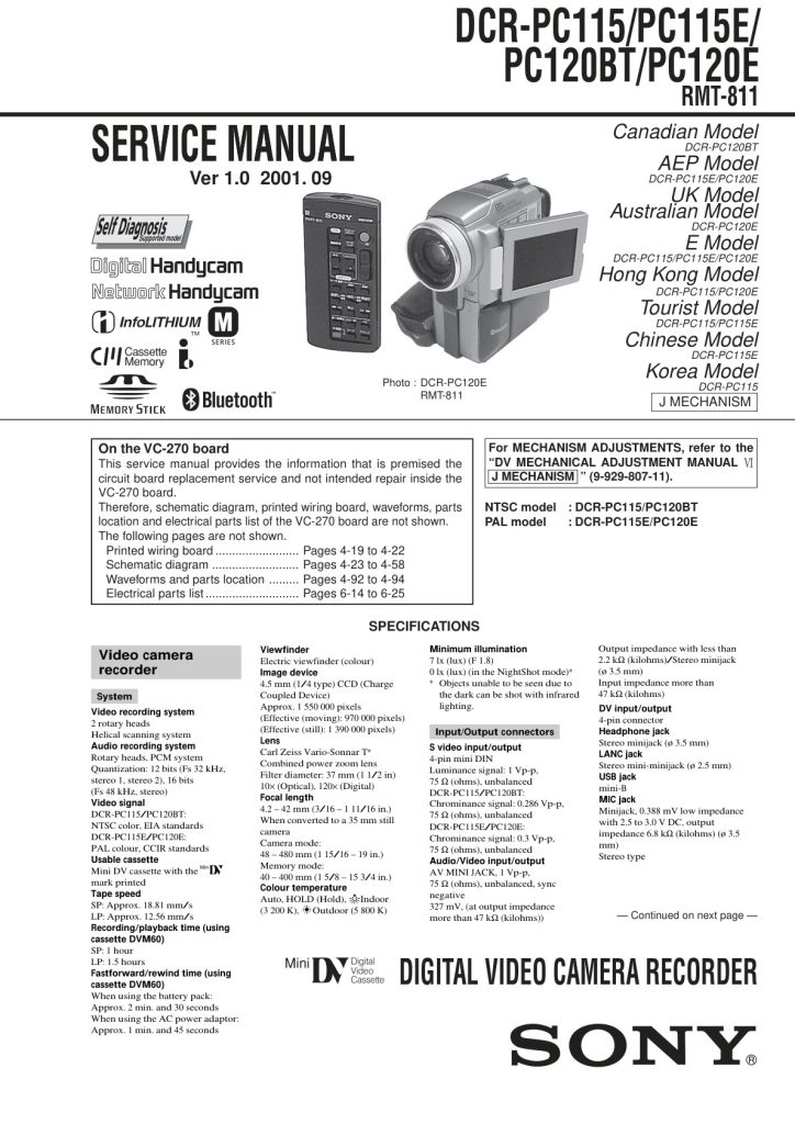 Sony DCR-PC120 MiniDV Service Manual EN (Instant Download)