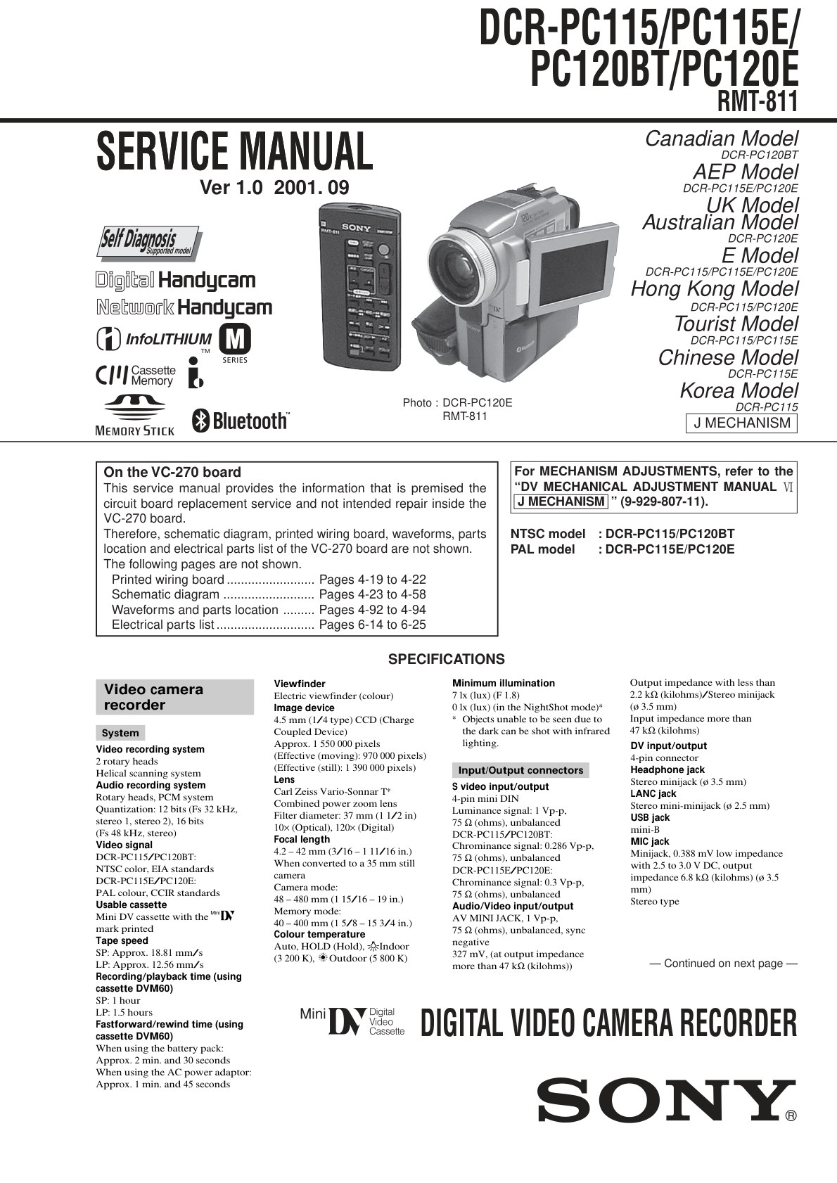 Sony DCR-PC120 MiniDV Service Manual EN (Instant Download)