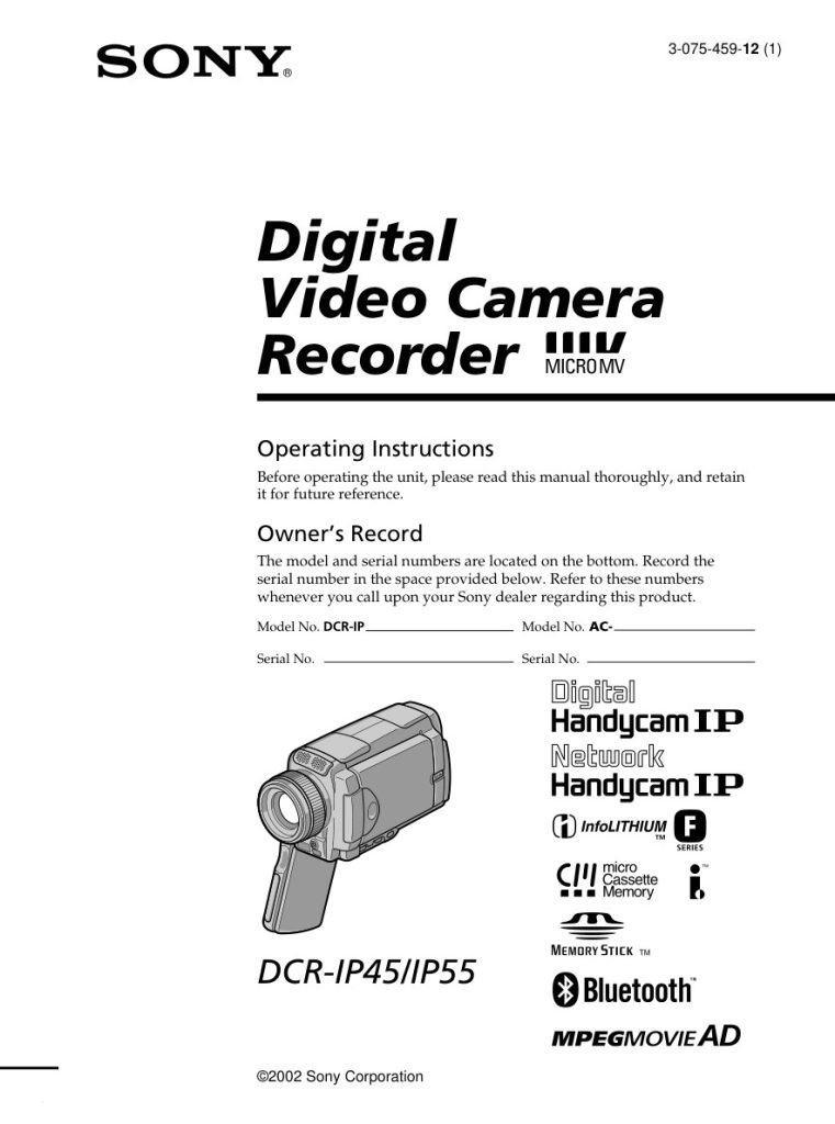 Sony DCR-IP45 MicroMV Owner Manual EN (Instant Download)