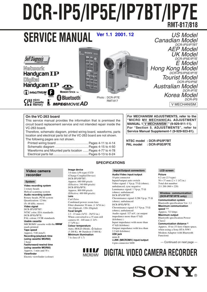Sony DCR-IP7 MicroMV Service Manual EN (Instant Download)