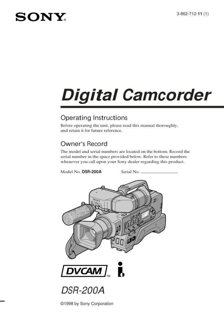 Sony DSR-200A DVCAM Owner Manual EN (Instant Download)