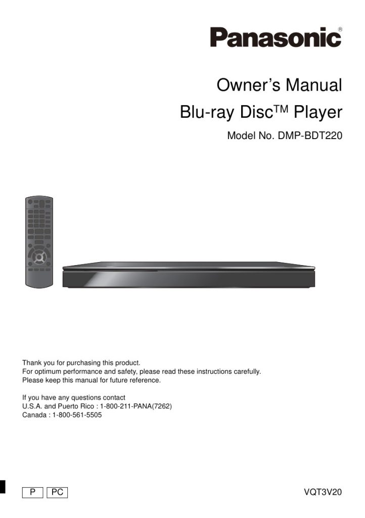 Panasonic DMP-BDT220 Blu-ray Player Owner Manual EN (Instant Download)