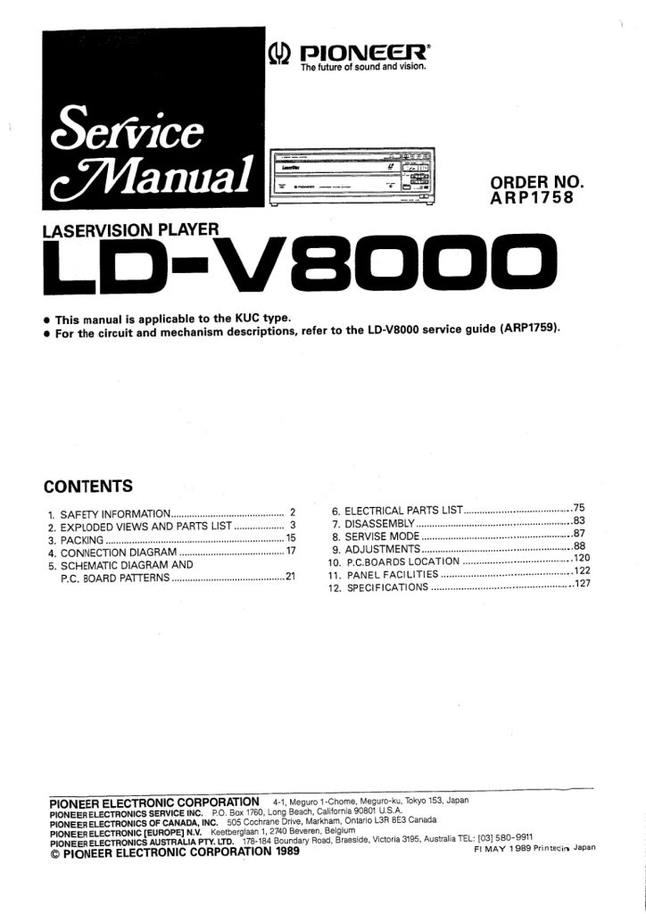Pioneer LD-V8000 Video Disc Player Manual EN (Instant Download)