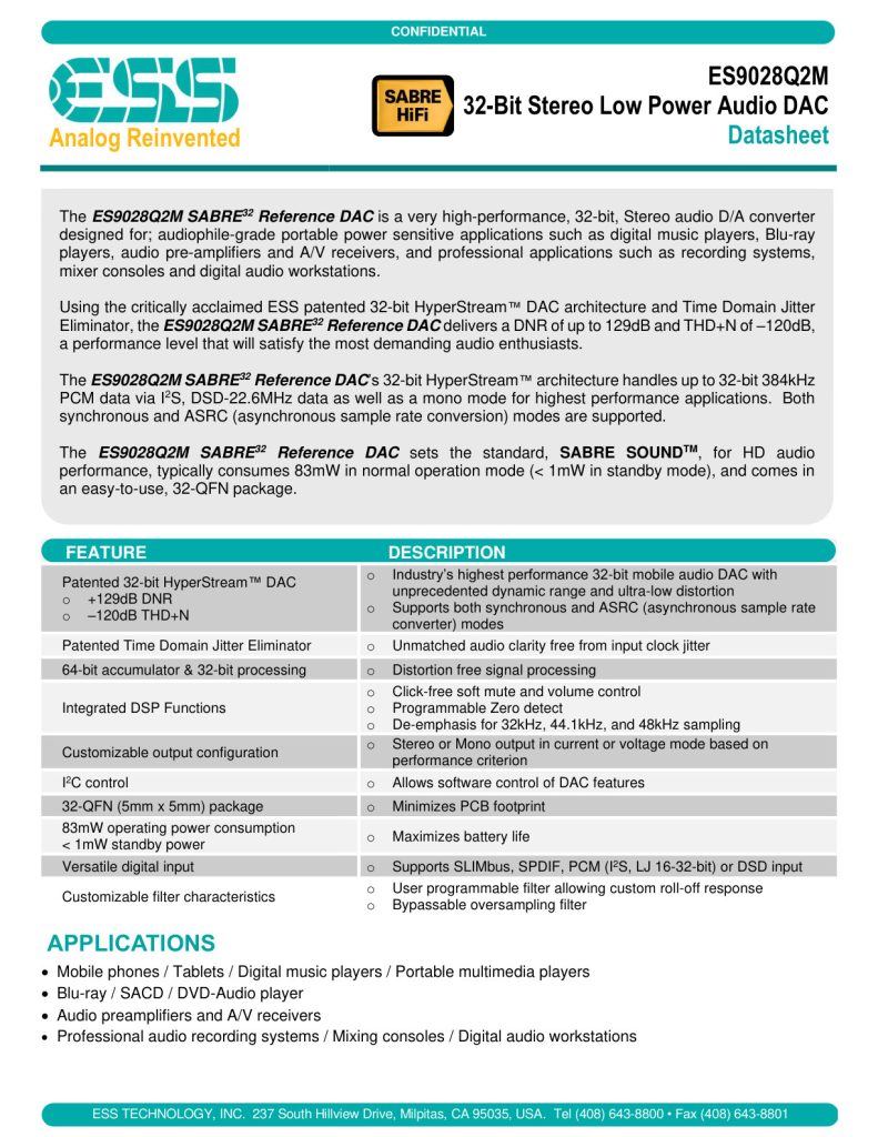 ES9028Q2M Datasheet (Instant Download)