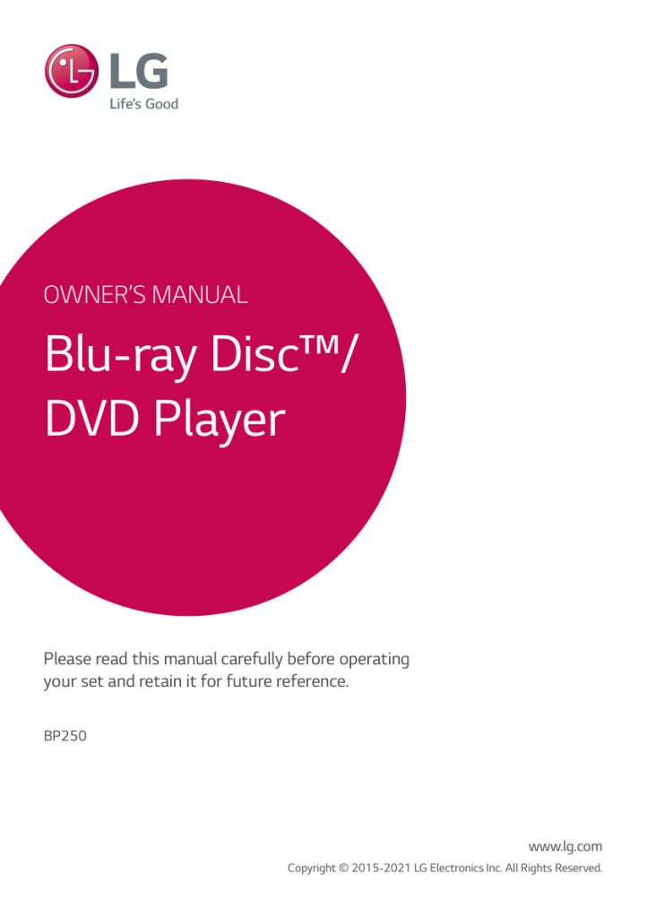 LG BP250 Blu-ray Player Owner Manual EN (Instant Download)