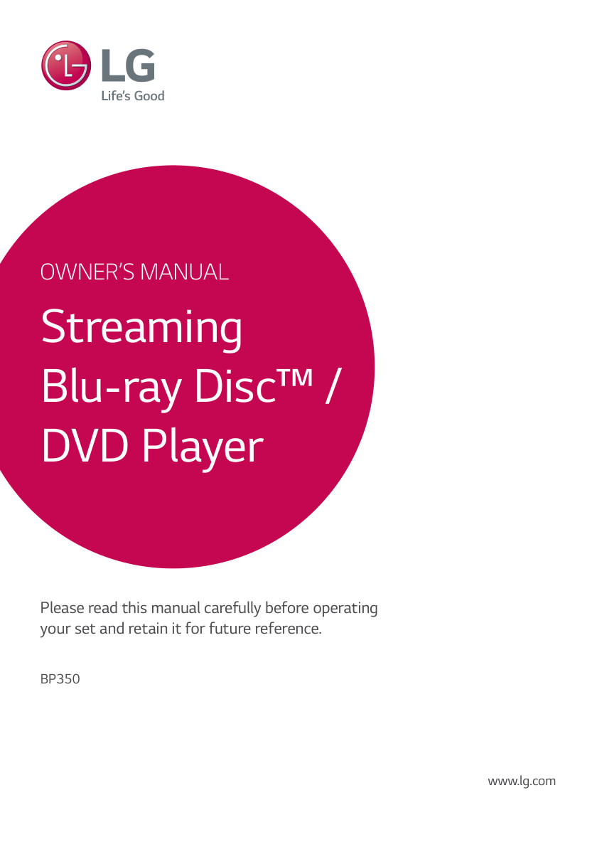 LG BP350 Blu-ray Player Owner Manual EN (Instant Download)
