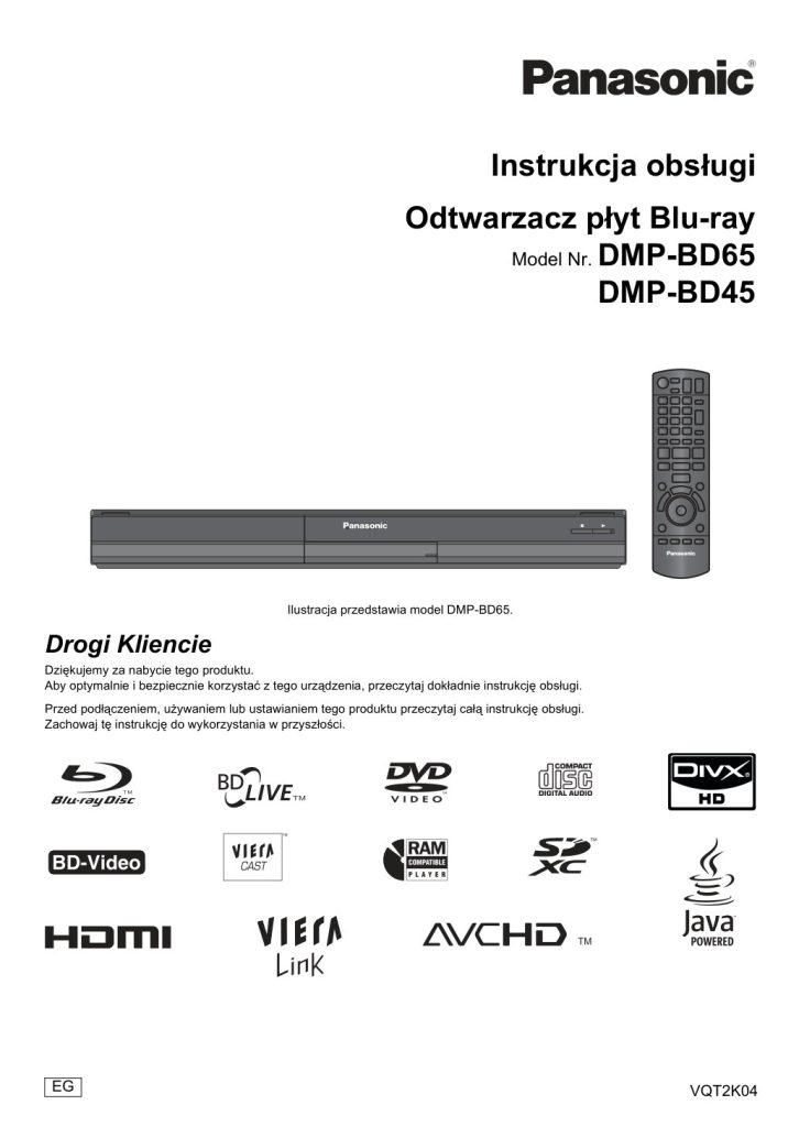 Panasonic DMP-BD65 Blu-ray Player Owner Manual EN (Instant Download)
