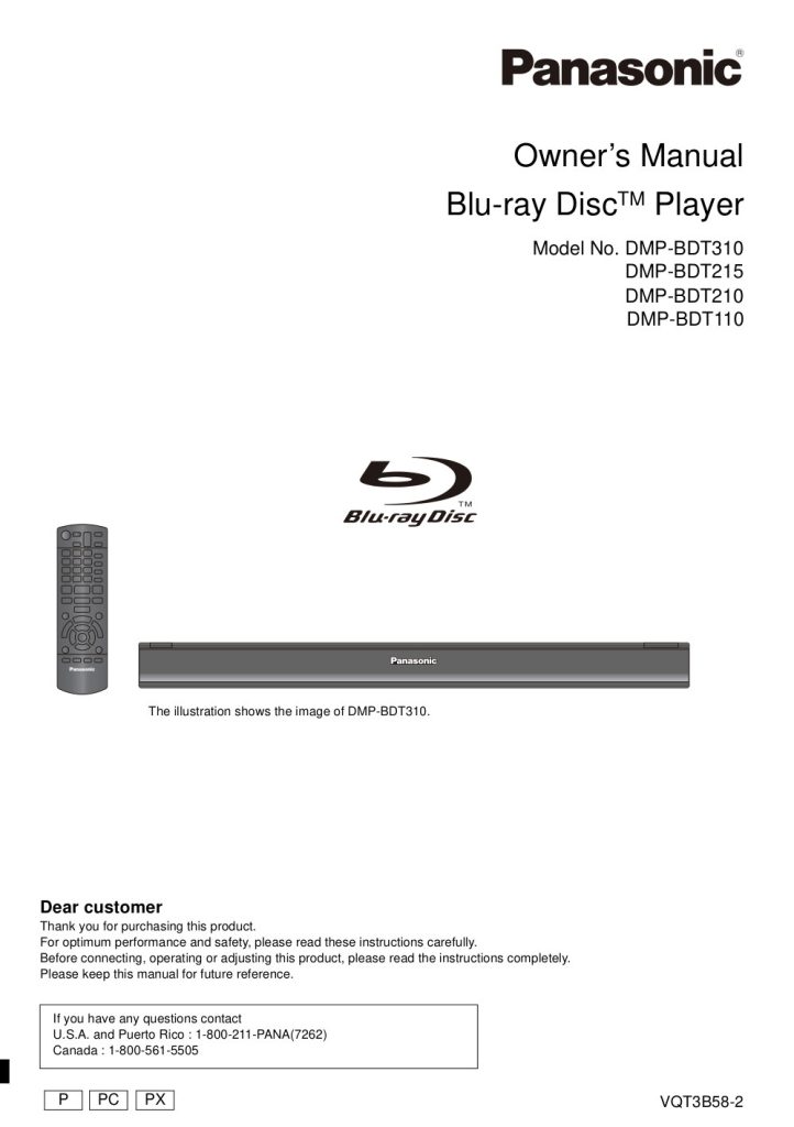 Panasonic DMP-BDT310 Blu-ray Player Owner Manual EN (Instant Download)