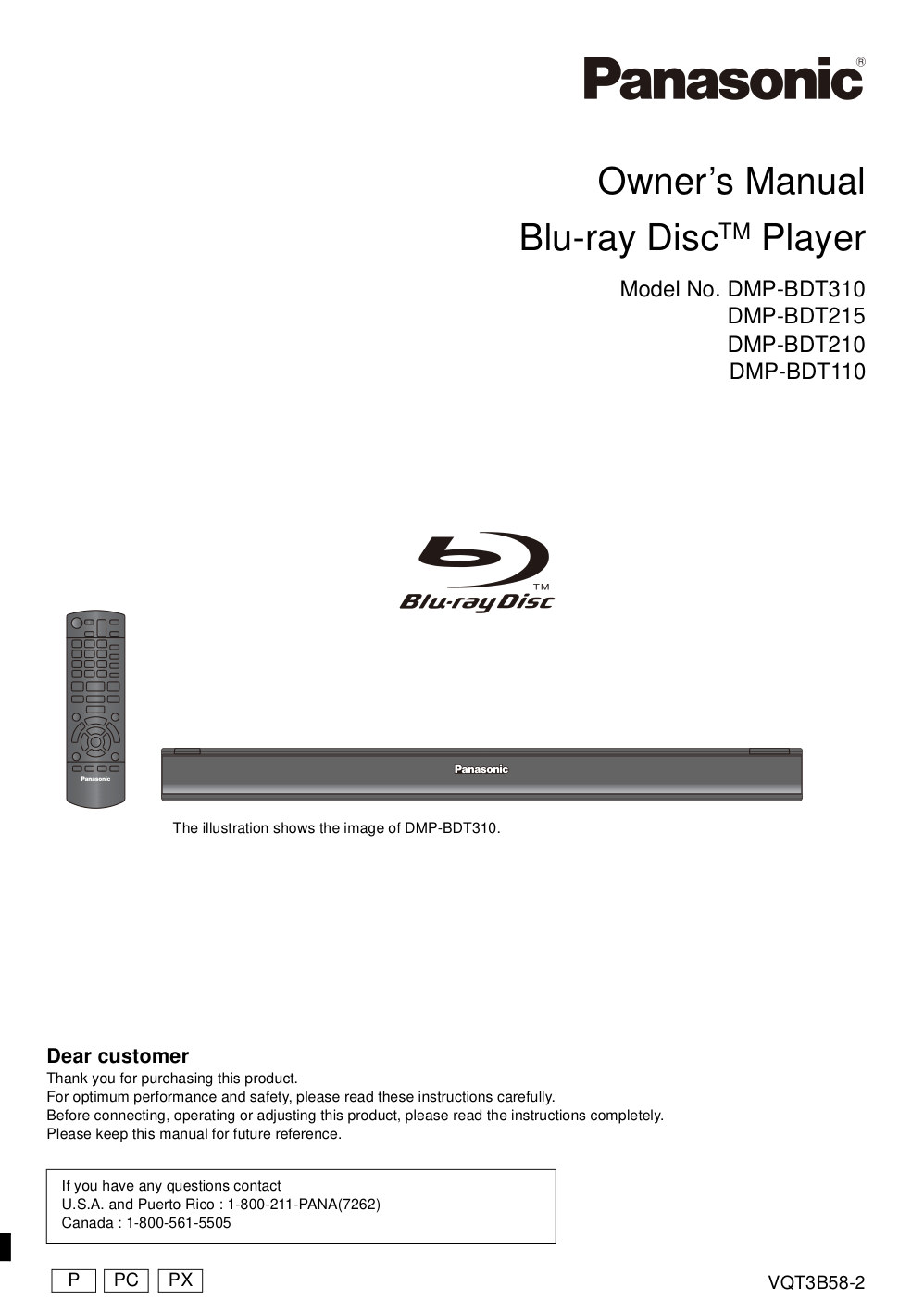 Panasonic DMP-BDT310 Blu-ray Player Owner Manual EN (Instant Download)