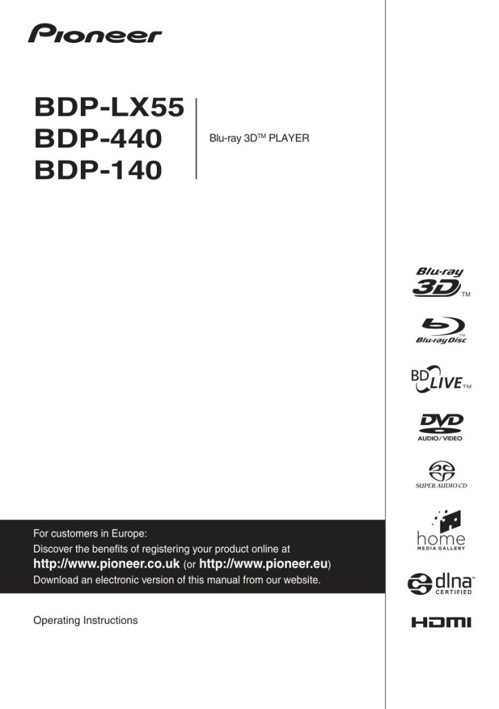 Pioneer BDP-140 Blu-ray Player Owner Manual EN (Instant Download)
