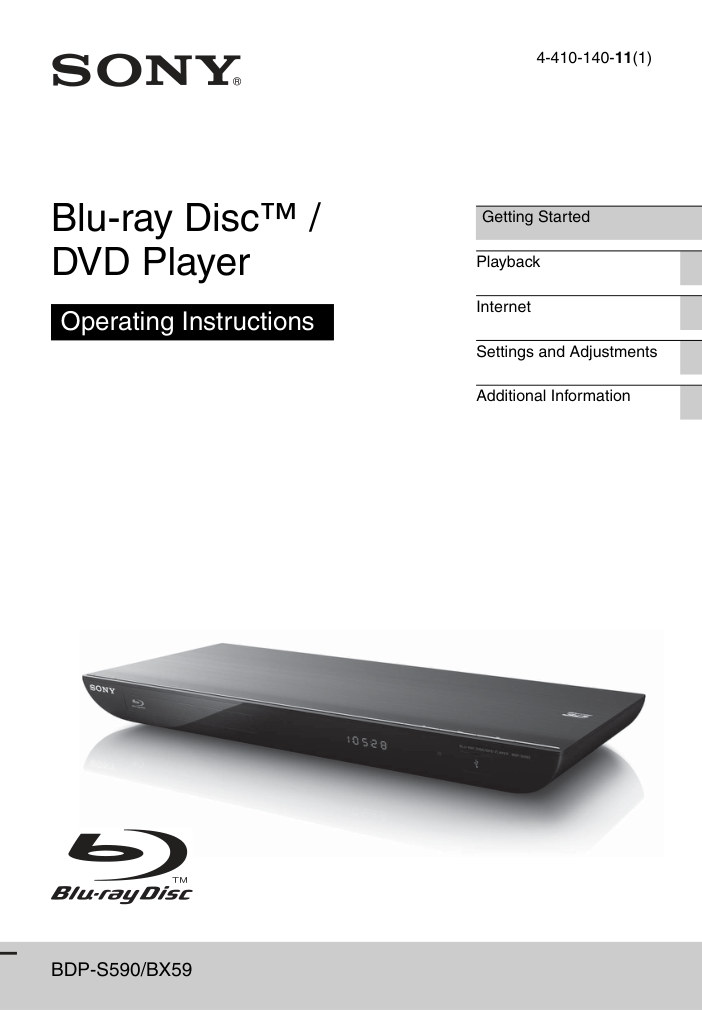Sony BDP-BX59 Blu-ray Player Owner Manual EN (Instant Download)