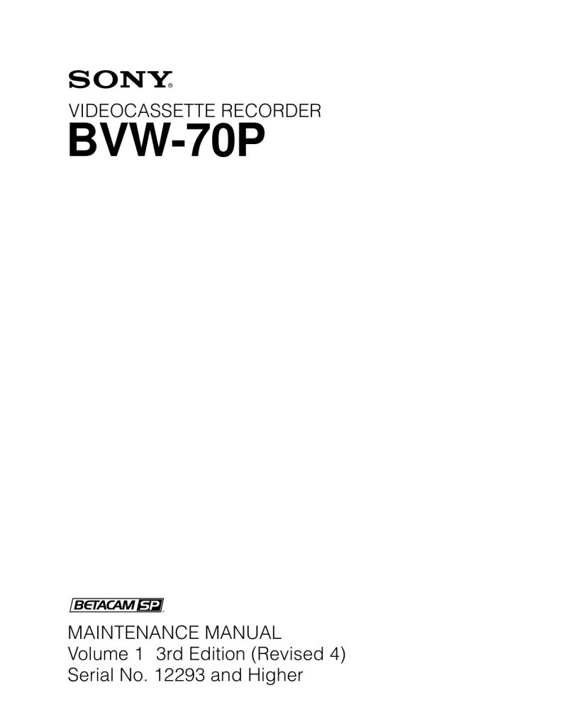 Sony BVW-70 Betacam Service Manual EN (Instant Download)