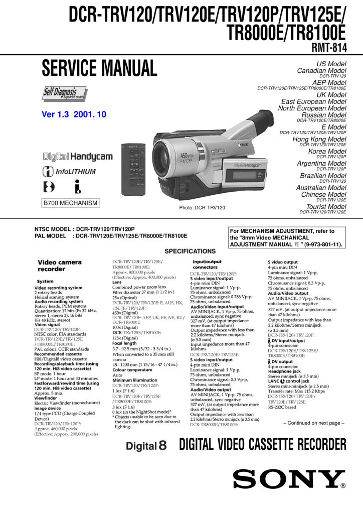 Sony DCR-TRV120 Digital8 Service Manual EN (Instant Download)