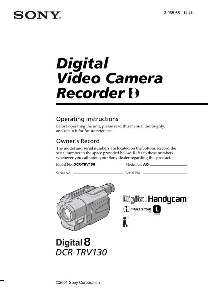 Sony DCR-TRV130 Digital8 Owner Manual EN (Instant Download)