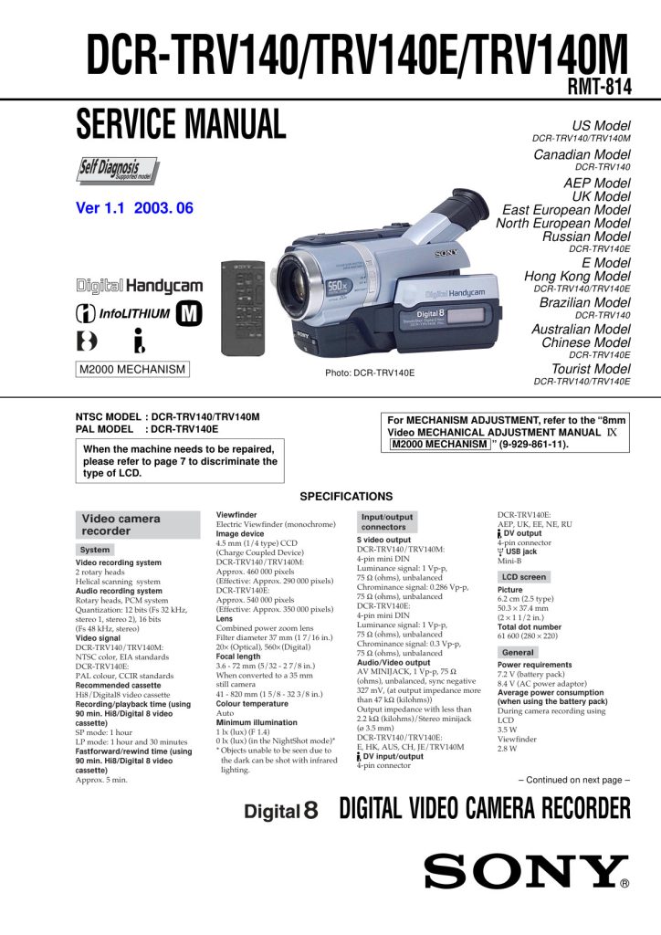 Sony DCR-TRV140 Digital8 Owner Manual EN (Instant Download)
