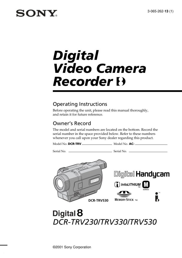Sony DCR-TRV230 Digital8 Owner Manual EN (Instant Download)