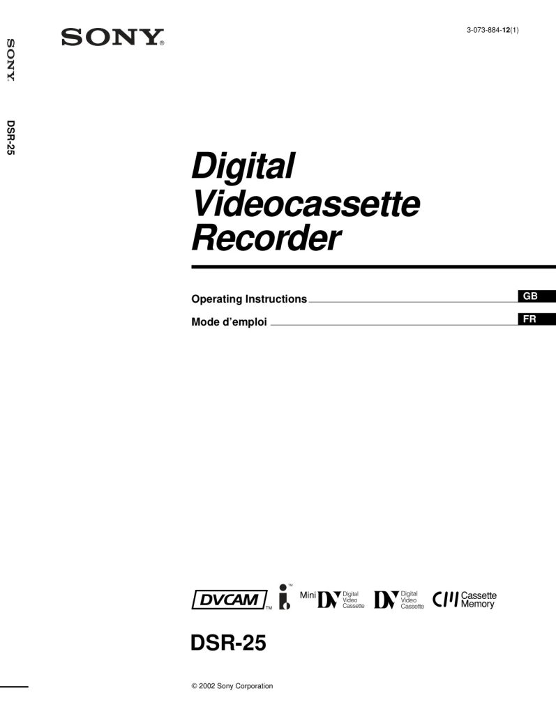 Sony DSR-25 DVCAM Owner Manual EN (Instant Download)