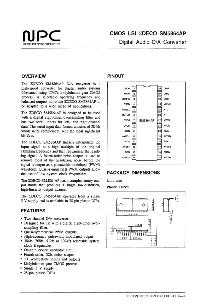 SM5864AP Datasheet (Instant Download)
