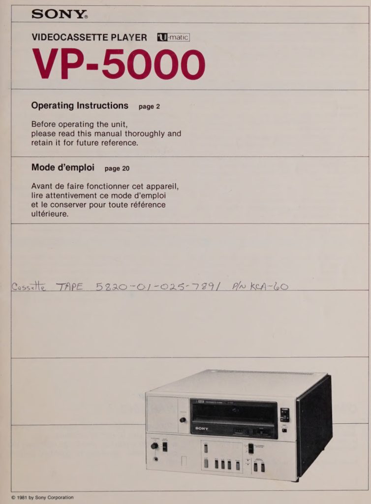 Sony VP-5000 U-matic Owner Manual EN (Instant Download)