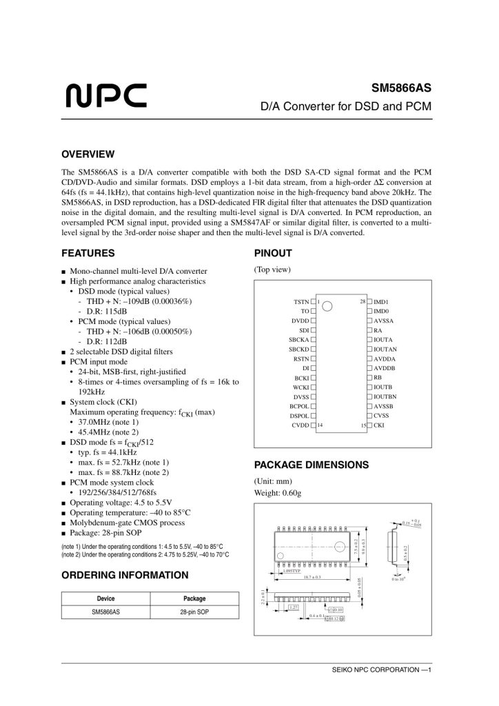 SM5866AS Datasheet (Instant Download)
