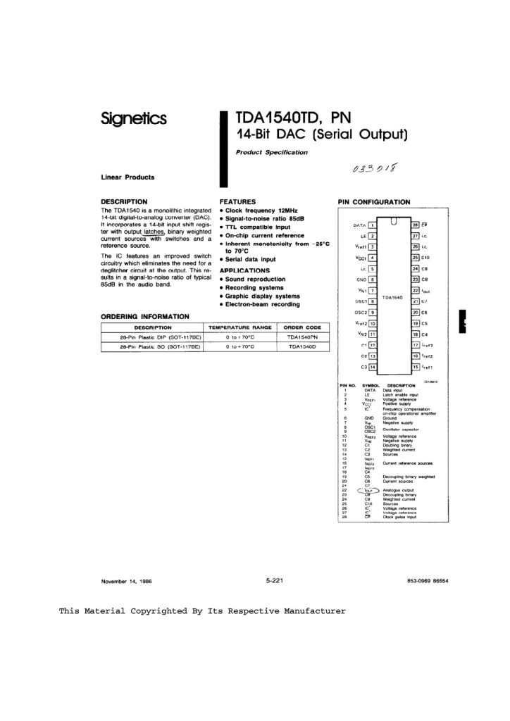 TDA1540 Datasheet (Instant Download)