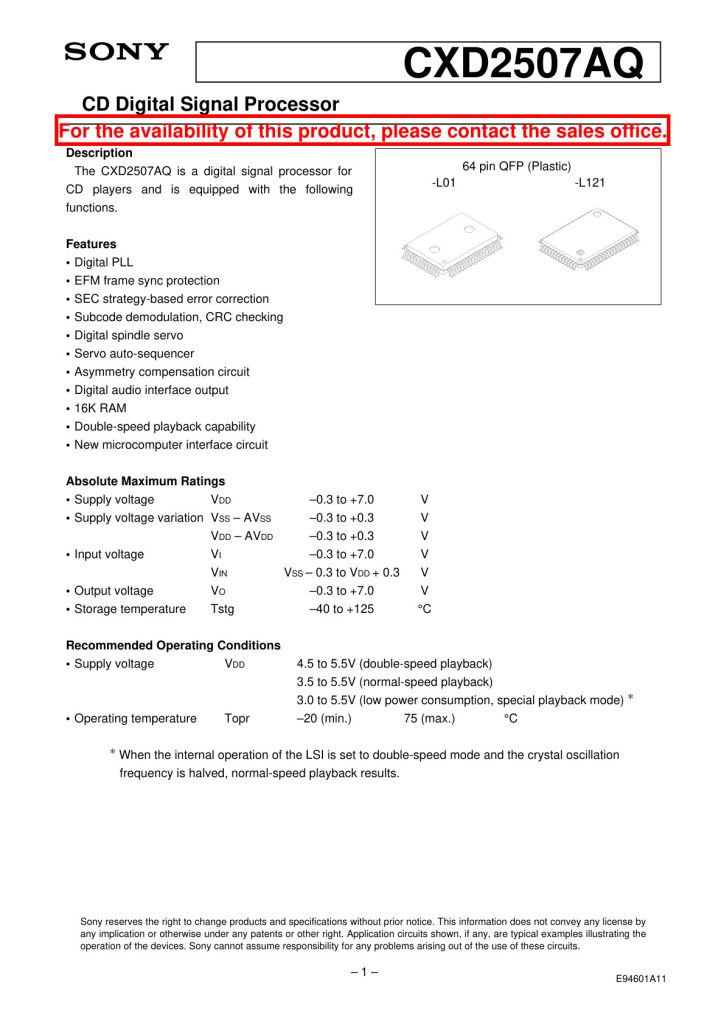 CXD2507AQ Datasheet (Instant Download)