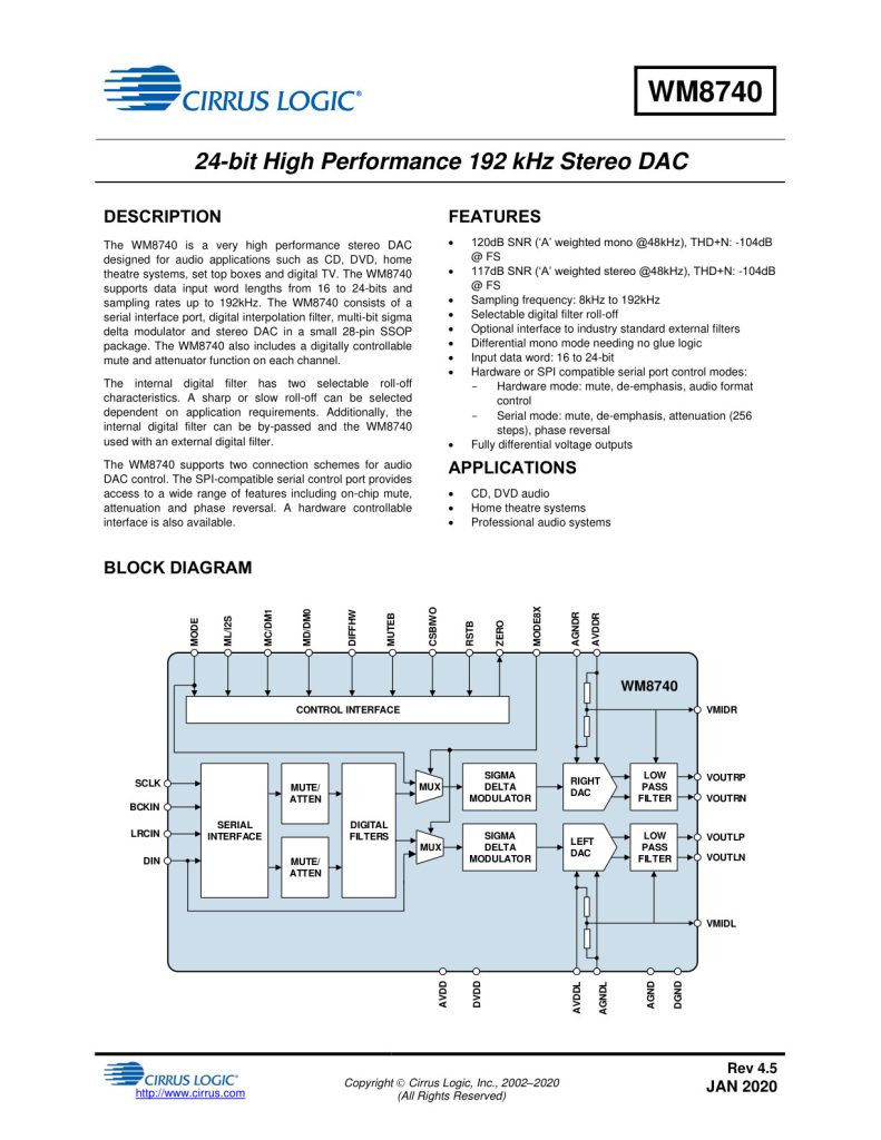 WM8740 Datasheet (Instant Download)