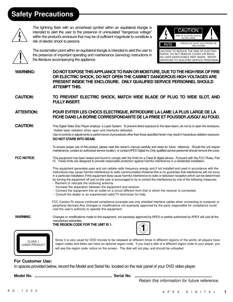 Apex AD 1200 owners manual (Instant Download)