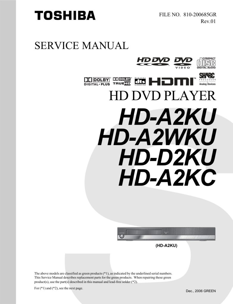 Toshiba HD-A2 HD-D2 Service Manual (Instant Download)