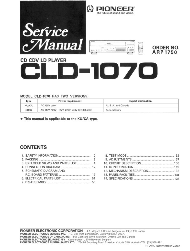 CLD-1070-EN Service Manual Scan (Instant Download)
