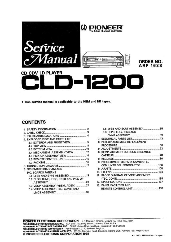 CLD-1200-EN Service Manual Scan (Instant Download)