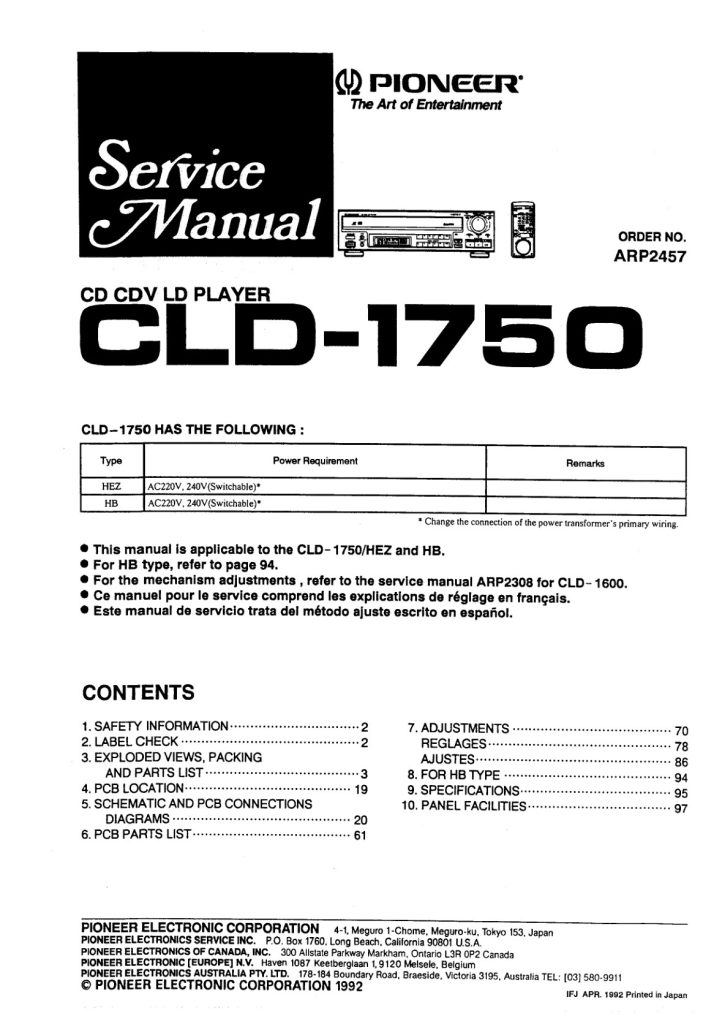 CLD-1750-EN Service Manual Scan (Instant Download)