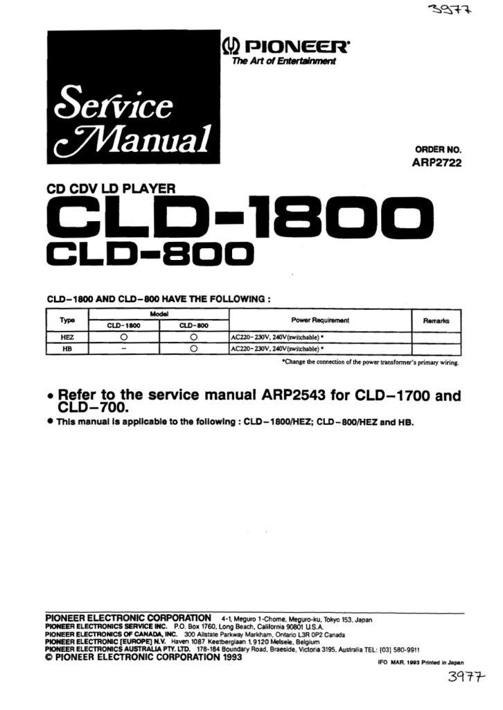 CLD-1800 Service Manual (ARP2722) (Instant Download)