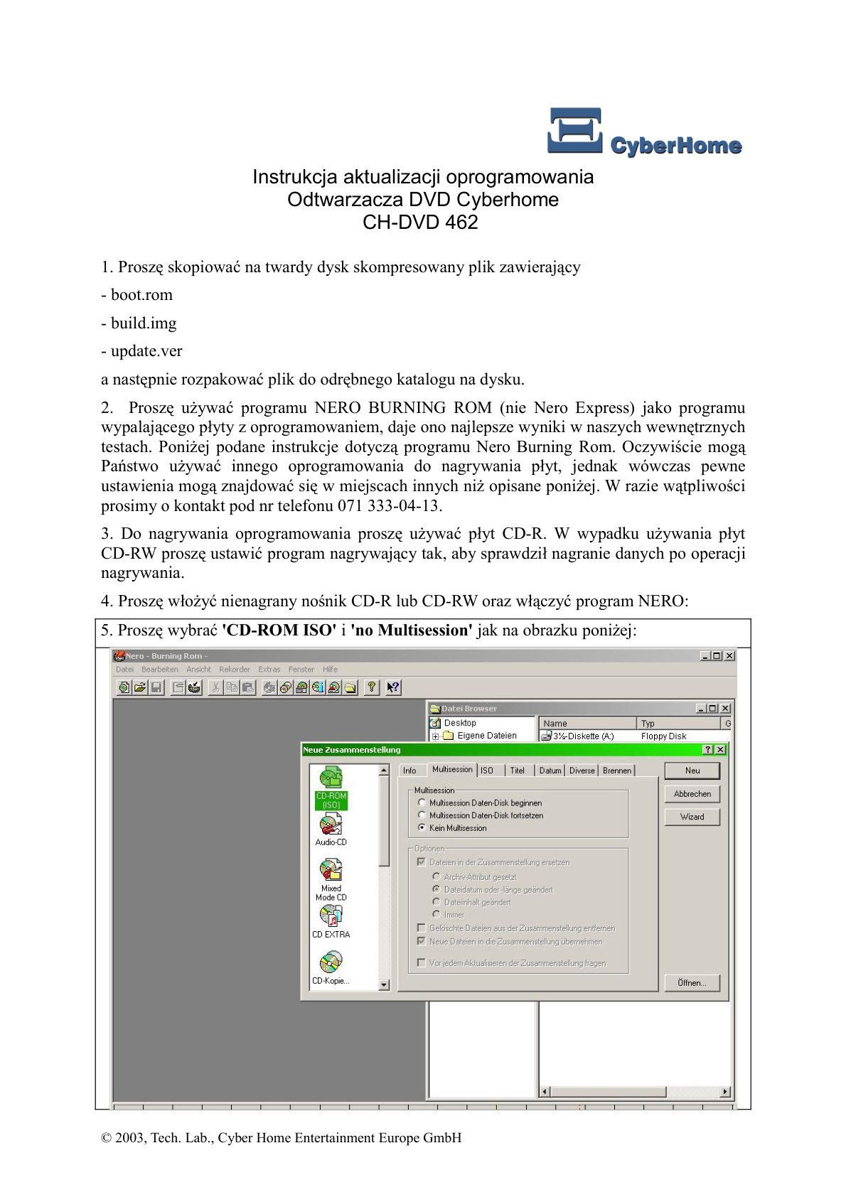 CyberHome CH DVD 462 firmware update instructions PL Manual (Instant Download)