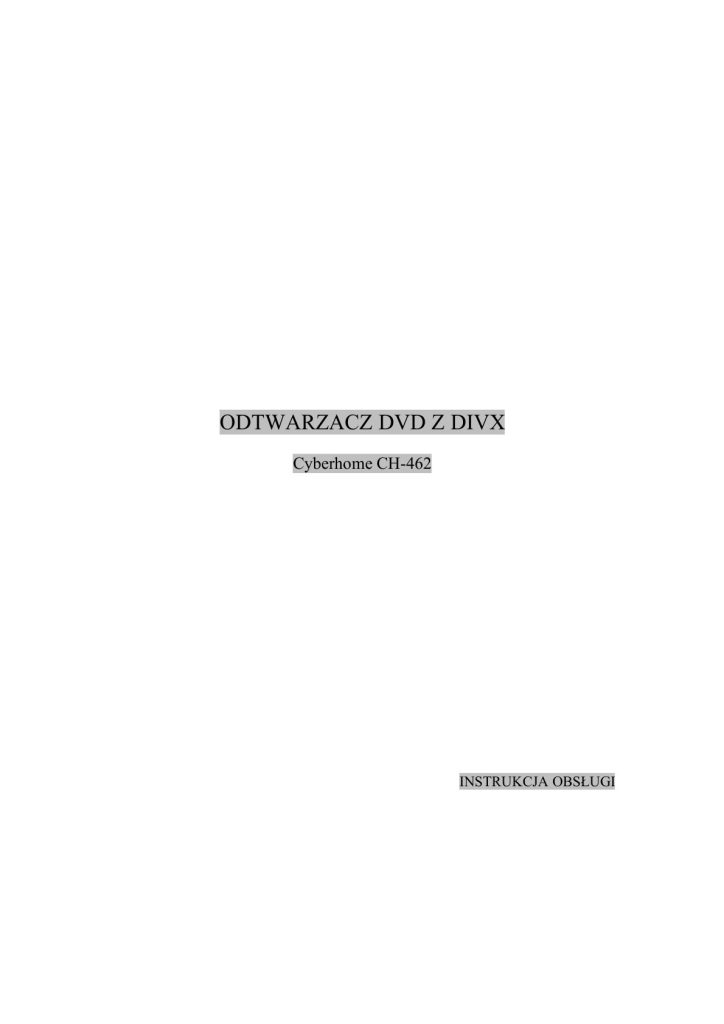 CyberHome CH DVD 462 manual PL Manual (Instant Download)