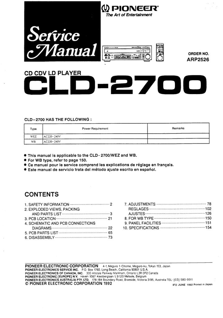 CLD-2700-EN-FR-ES Service Manual Scan (Instant Download)